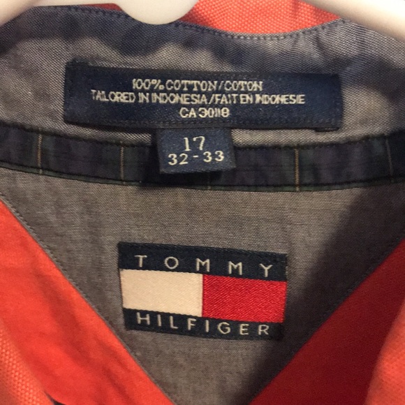 Tommy Hilfiger salmon colored button up shirt neck size 17 - Picture 3 of 6